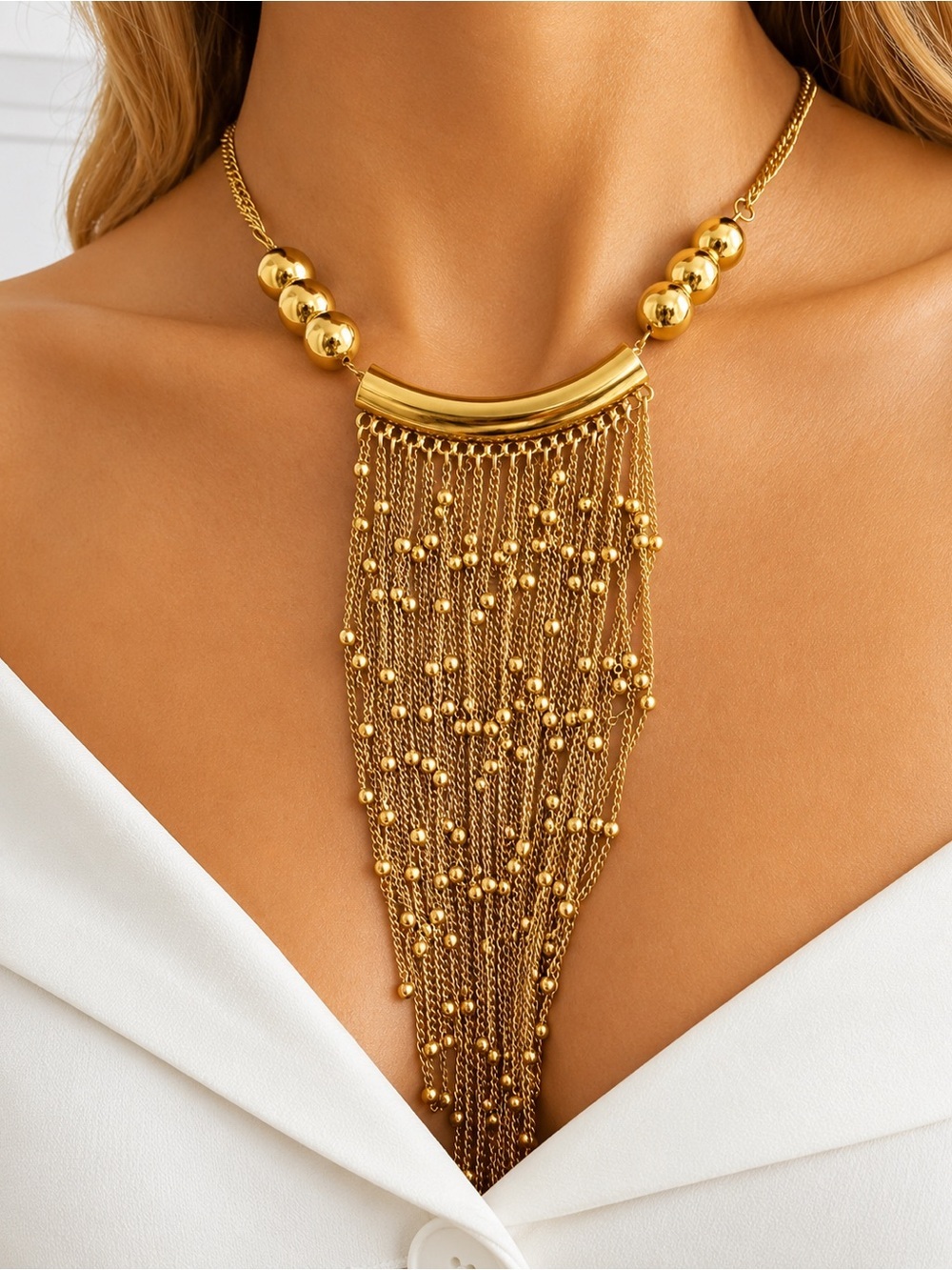 Gold Fringe Statement Necklace